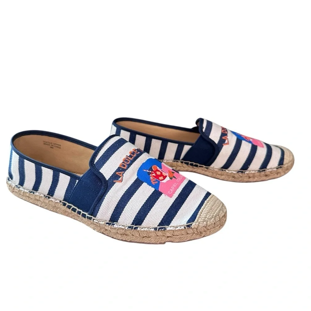 Talbots Izzy Embroidered Canvas Espadrilles La Dolce Vita Navy Striped Size 9